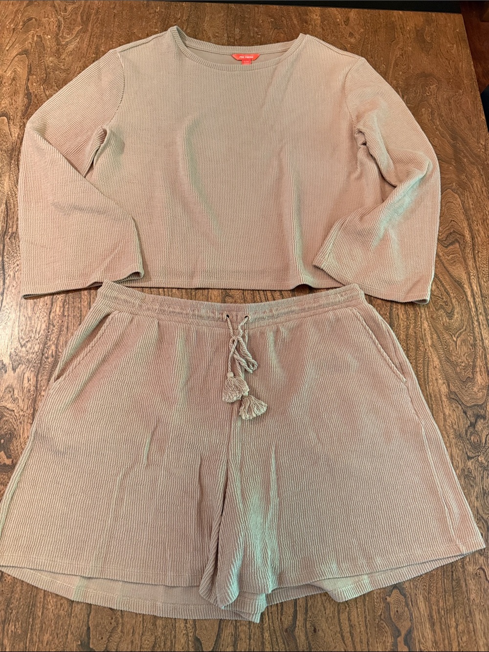 Joe Fresh Tan Ribbed Lounge Shorts Set 2pc